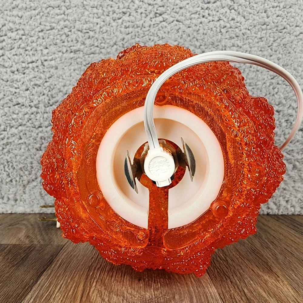 Vintage Orange Glass Popcorn Jack O Lantern Pumpkin Tabletop Light 6.5
